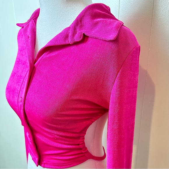 Shein Pink Button Down Crop Top M - Picture 5 of 7
